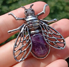 Amethyst stone Cicada Fly Pendant Brooch Chakra Reiki Healing Amulet picture