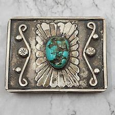 Old Pawn Native American Sterling Turquoise Navajo Belt Buckle Vintage picture