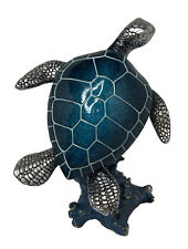 Decorative Ceramic & Blue Leatherback Sea Turtle on Coral Figurine 7”x 6.5” picture