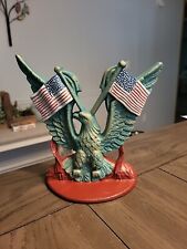 Vintage Cast Iron Doorstop Spread Wing Eagle with American Flags picture