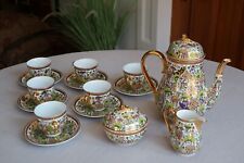 **RARE VINTAGE HAND-PAINTED**  Bone China Coffee Set for Six (15 pieces) picture