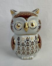 Imari Porcelain Owl Figurine with Gold Gilt, Blue Rust Brown Floral Japan 4