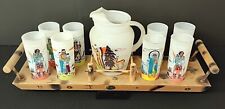 Oklahoma Indian Souvenir Knox Gas Acee Blue Eagle 8 Glasses,Tray,and Pitcher Set picture