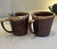 McCoy Brown Drip Glaze Coffee Mugs Cups Pottery USA Set of 2 Vintage picture