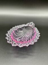 Fenton Art Glass Marked Laced Edge Hot Pink Shell Trinket Dish Bowl Reticulated picture