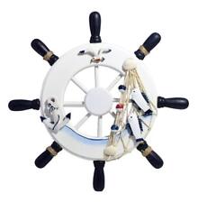 Nautical Wooden Ship Sailboat Boat Steering Wheel Fishing Net Home Decor 13 inch picture