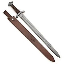Rare Hand Forged Damascus Steel hunting Sword With Stacked Leather Handle picture