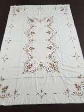 Vintage Hand Embroidered Tablecloth Exquisite Antique Linen 242x163cm picture