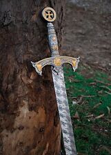 Custom Hand Forged Damascus Steel Templer Knight Scared Sword Battle Ready Sword picture