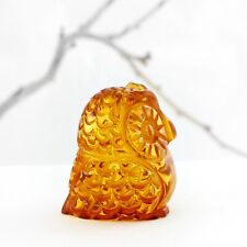 Amber Owl Figurine, Genuine Baltic Amber Hand Carved Owl, Rare Owl Talisman picture