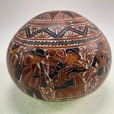 Peruvian Intricate Hand Carved Story Gourd - Musicians - Folk Art picture