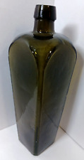 Nice Antique 1870’s-1880s Olive Green Case Gin Bottle Applied Lip 9.5” Primitive picture