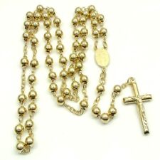 Mens 14K Yellow Gold 6MM Crucifix Chain Rosaries Necklace Cross Pendant 26