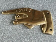 Vintage Toilet Bathroom Solid Brass Hand Sign Pointing Finger Wall Decoration picture