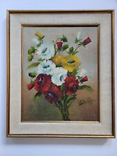 Mid Century Floral Oil on canvas , Signed . picture
