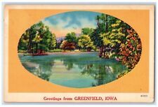 1958 Greetings From Lake River Trees Greenfield Iowa IA Vintage Antique Postcard picture