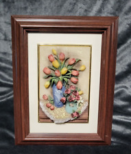 Vintage 3D Resin Floral Framed Wall or Table Art Hand Painted by A. Richesco Cor picture