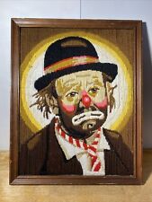 Vintage Emmett Kelly Sad Clown Ringling Brothers Yarn Art 50’s? Framed 19” High picture