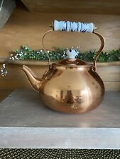 Vtg Copper Tea Kettle with Blue & White Ceramic Handle - Made in Korea  82116 picture