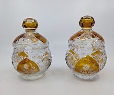 2 Vintage Tarnow Olenka Amber Crystal Polish Large Condiment Jars No Spoons picture