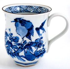 Vintage Japanese Mug Cup Blue & White Bird on the Plum Tree Porcelain Seto ware picture