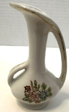Vintage Miniature Porcelain Vase/Pitcher White w/Handpainted Flowers Japan 4