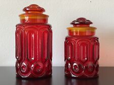 Vintage Pair LE Smith Moon and Stars Amberina Glass Canister with Lid 11.5