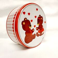 Vintage AMSCAN Teddy Bear Large Tin 1980s Rare Find Hearts Container Valentines picture