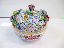 Vintage Chinese Porcelain Rose Bowl Reticulated Lidded 6in Flowers Have Chips picture