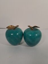 Vintage Polished Marble Stone Turquoise Apples W/ Brass Stems picture