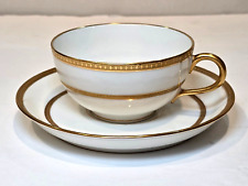 Limoges France Martin Depose White Gold Encrusted Rings Tea Cup Saucer Set 1900 picture