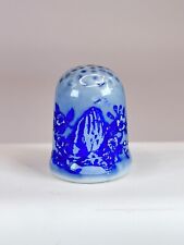 Blue Praying Hands W/ Flowers Porcelain Collectible Souvenir Thimble picture