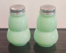 VTG MCM Style Mosser Jadeite Green Glass Round Salt & Pepper Shakers-3.5”x2.25” picture