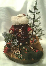 Felt Santa, Poinsettia, Trees on Wood Base Figurine picture