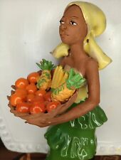 Folk Art Pottery Jamaican Creole Woman Fruit Basket Red Clay Glazed Sculpture picture