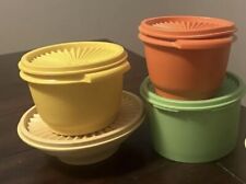 Vintage Tupperware Servalier Bowl Set 4 with lids Orange, Yellow, Green picture