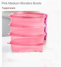 SUPER SALE TUPPERWARE MEDIUM WONDERS BOWLS 4pc SHEER 1.5 Cups Ea w/PINK SEALS picture