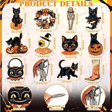 Halloween Funky “Vintage Style” Wooden Ornaments Lot Of 12 Individual Ornaments picture