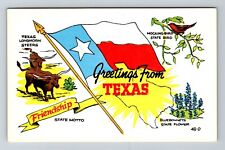 TX-Texas, General Greetings, State Bird, Flag, Motto, Vintage Postcard picture