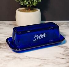 Butter Dish Cobalt Blue Glass Depression Style - Vintage Farmhouse Kitchen, Bowl picture