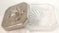 International Silver Co Clear Glass Powder Trinket Box Silver Plated Lid Vintage picture