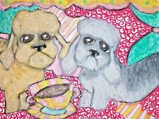 Dandie Dinmont Terrier Original Art Print 11x14 Dogs drinking Coffee by KSams picture