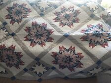 Vintage Quilted Patchwork 8 Pointed Star Quilt  Queen With Two Vintage Pillows picture