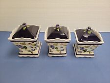 Vintage Set of 3 Capriware Canisters Hand Painted Grapes Berries Covered Jars picture