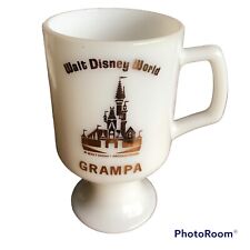 VTG Walt Disney World Grandpa Milk White Glass Mug Castle Drinking Souvenirs picture