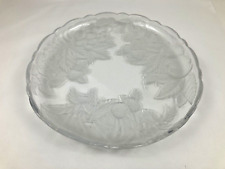 Vintage Large Frosted Glass Serving Platter Dish Scalloped Edges Fruit design picture