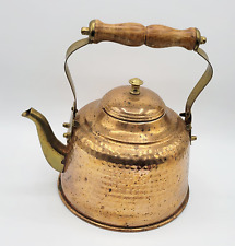 Vintage Hammered Copper Brass Tea Kettle Dimpled Teapot W/ Wooden Handle picture