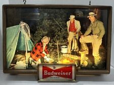 Vintage 1950s Budweiser Lighted Beer Sign Campfire Fishing Scene EXCELLENT picture