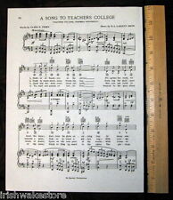 COLUMBIA UNIVERSITY TEACHERS COLLEGE Vintage Song Sheet c 1938 - Original picture