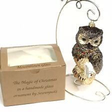 Owl Handmade Glass Blown Christmas Ornament Sewerynski Poland 5” Glitter Jewels picture